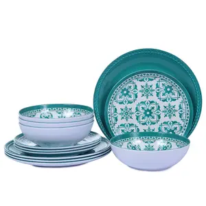 Vaisselle tableware 2021 green dishware set camping, unbreakable melamine traditional thailand dinnerware