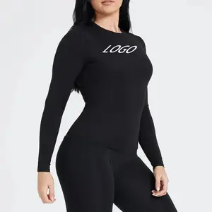 Camisetas de manga larga para correr personalizadas al por mayor, ropa deportiva para mujer, yoga, Fitness, gimnasio, camisetas de manga larga