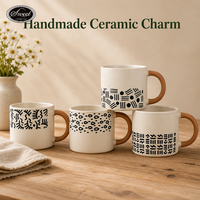 Tasse en céramique mate couleur crème faite à la main avec motif de points noirs promotionnels SWT