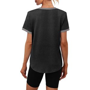 Womens Workout Top Short Sleeve Loose Fit Quick-drying Fabric Athletic Gym Clothes Summer T Shirt Solid Color - Product Image 5