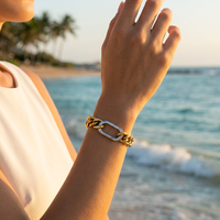 Bracelet chaîne cubaine étanche YF5073, bijoux inaltérables, polissage miroir, plaqué or 18 carats, acier inoxydable bicolore