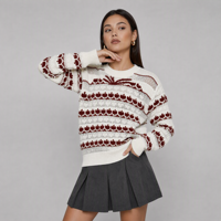Pull-over de Noël pour femme, en tricot jacquard à motif pomme, coupe ample