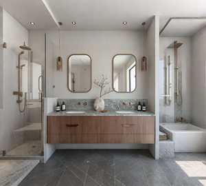 Mueble de Baño Flotante Moderno Vermonhouzz con Encimera de Madera de Roble Integrada <span class=keywords><strong>para</strong></span> 4-6 Personas ㎡   <span class=keywords><strong>Muebles</strong></span> de Baño de Alta Gama <span class=keywords><strong>para</strong></span> Uso Comercial - Product Image 5
