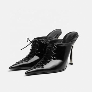 Sandales d'été pour femmes à talons aiguilles extrêmement hauts en métal, à lacets, bout pointu, style mules sexy - Product Image 3