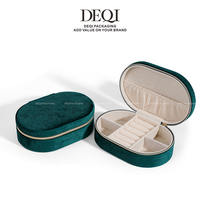 Boîte à bijoux ovale en velours DEQI avec fermeture éclair, étui de rangement de voyage pour bagues, colliers et boucles d'oreilles