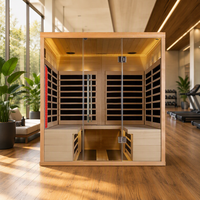 Ruang Sauna Uap Kering Inframerah Listrik Modern 4 Orang Berbahan Kayu Cedar Merah/Hemlock dengan Jendela Transom untuk Apartemen 4.5kW