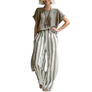 Women's Striped <b>Linen</b> <b>Trousers</b> Blue White <b>Wide</b> <b>Leg</b> Casual Pants S M L XL 2XL Europe America Style - Product Image 4