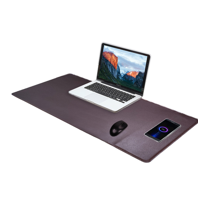 Waterproof Large Desk Pad Pu Leather 15 W Wireless Charger Customizable Thickness & Shape Mouse Pad for Smartphone Use
