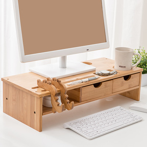 Computer Monitor Riser <b>Office</b> Desktop Storage Stand Bamboo Display Screen Lift Shelf Multifunctional Neatening Organizer Desk - Product Image 2