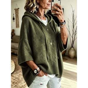 Hooded Oversized <b>Poncho</b> Sweater Lila 0XL <b>Women's</b> Sweaters - Product Image 4