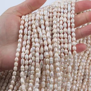 Perlas de B-AAAA de 5-6mm, perlas blancas reales de agua dulce, perlas de arroz de alto brillo