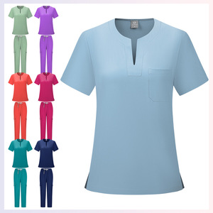 Women's Medical Scrub Set Short Sleeve V Neck Knitted Moisture Wicking Split Uniform For Nurses Veterinarians Clinic Use - Product Image 1