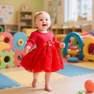 Robe trapèze élégante pour bébé fille, <span class=keywords><strong>tenue</strong></span> de princesse pour bébé de <span class=keywords><strong>1</strong></span> <span class=keywords><strong>an</strong></span>, ensemble décontracté 2 pièces uni et écologique pour le premier <span class=keywords><strong>anniversaire</strong></span> - Product Image 1