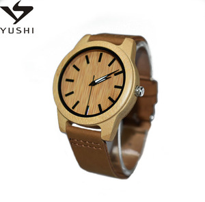 Correa de cuero de madera <span class=keywords><strong>reloj</strong></span> de pulsera con bambú japonés analógico de cuarzo movimiento ligero casuales hechos a mano - Product Image 1