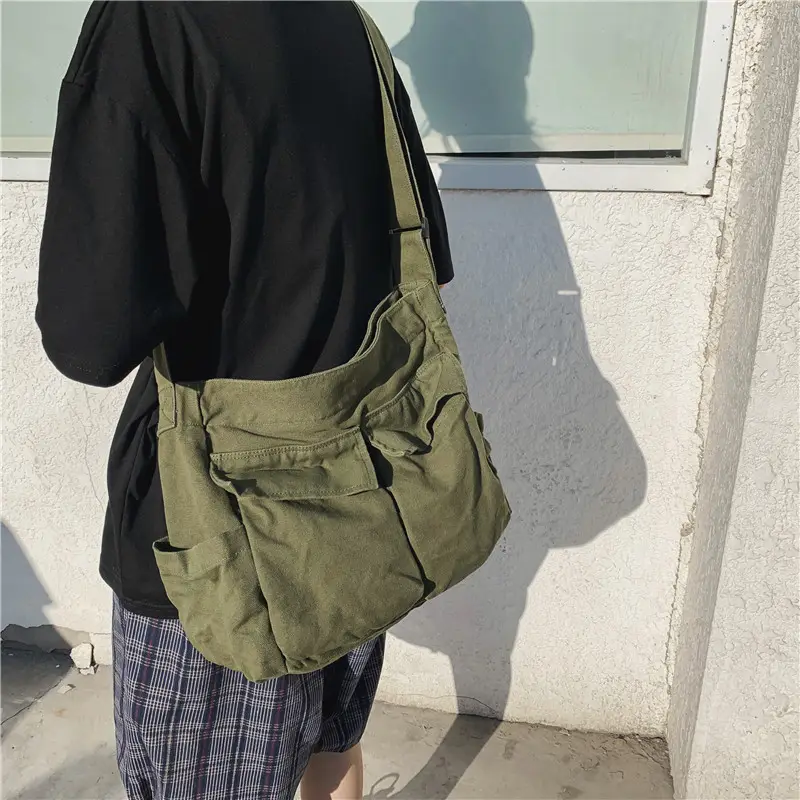 BM9635 büyük kapasiteli tuval omuz çantaları katı yumuşak Denim eğlence seyahat çantası üniversite öğrencisi sepet alışveriş çantası