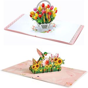 Carte de vœux 3D pop-up pour la fête des mères, panier de tulipes, meilleure maman de tous les temps, carte en papier rectangulaire, finition mate, impression numérique 4 couleurs - Product Image 2