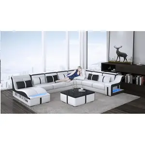 Modern style combination living room sofa set white with black Italy leather sofa