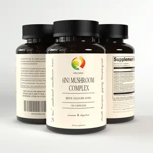 Suplemento Herbal 6 en 1 de grado alimenticio, extracto de Reishi orgánico personalizado privado, cápsulas de extracto de seta Chaga