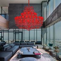 Lustre LED en cristal K9 rouge Maria Theresa, hauteur réglable, luminaire suspendu de luxe, décoration de plafond pour hôtel, villa, grande taille, garantie 3 ans