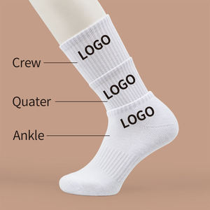 <b>White</b> <b>Men's</b> Crew <b>Socks</b> With Logo Print Solid Knitted Daily Wear Ankle Quarter Length - Product Image 1