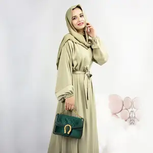 10 Farben Modest Dubai Shinny Satin Hijab Abayas Frauen muslimischen Langarm Maxi Türkei Kaftan Designs Kleider