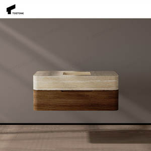 Tostone wandhangende enkelvoudige wastafel met natuursteen travertijn blad, honingcrème marmer badkamermeubel voor moderne villa badkamergebruik - Product Image 2