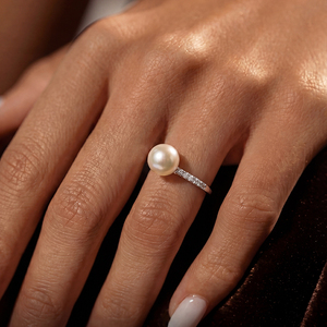 Copper Pink Freshwater Pearl Ring CZ Shoulder Pave Solitaire Elegant Pearl Jewelry for Women Wedding Engagement <b>Gift</b> - Product Image 5