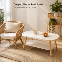 Table basse ovale moderne avec étagère de rangement, pieds en bois, 80 cm, table centrale pour salon, meubles pour appartement