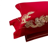 Ensemble de literie brodé rouge de style chinois Zenmoon pour chambre de mariage, quatre pièces