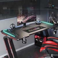 Bureau de jeu PC personnalisé noir avec LED RGB, table de course pour bureau à domicile