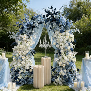 Arco de trompeta para escenario de eventos, flores artificiales de seda realistas, tamaño personalizable, forma de cuerno, decoración azul para bodas y fiestas - Product Image 3