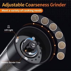 Electric Salt <b>Pepper</b> <b>Grinder</b> Set USB Rechargeable Warm LED Light Adjustable Coarseness Lidaop Large Capacity Automatic Black - Product Image 3