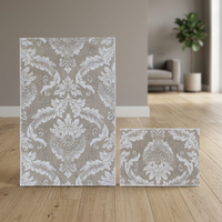 Tapis de bain tissé jacquard en coton recyclé teint en fil, collection Chemay Luxury Home Hotel, écru beige argenté, 40*60cm+60*100cm, fabriqué en Turquie