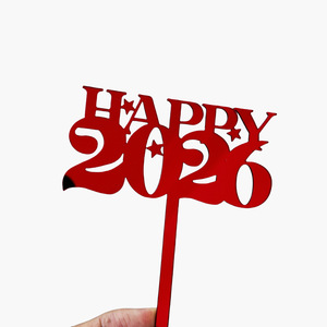 ของตกแต่งเค้กอะคริลิคสีแดงทอง Hello 2026 Happy New Year's EVE New Year - Product Image 5