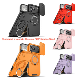 เคสโ<span class=keywords><strong>ท</strong></span>รศัพ<span class=keywords><strong>ท</strong></span>์กันกระแ<span class=keywords><strong>ท</strong></span>ก TPU พร้อมขาตั้งแม่เหล็กหมุนได้ 360 องศา ดีไซน์แบบกลไก ปกป้องเลนส์เต็มรูปแบบ สำหรับ 17 Pro Max 16 Pro 15 - Product Image 1