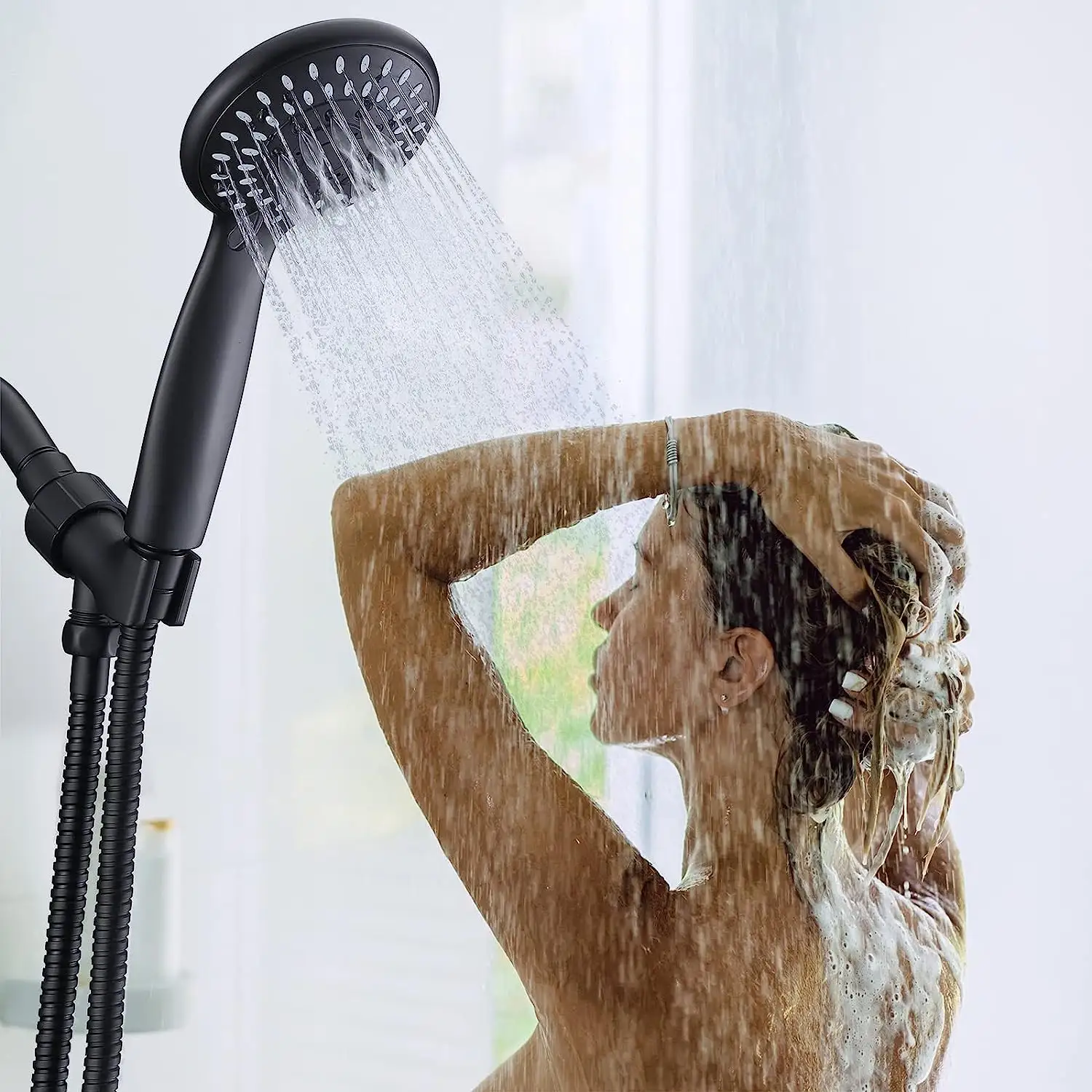 Cabezal de ducha de mano con función de 5 modos Cabezal de ducha de mano de masaje ABS negro cromado