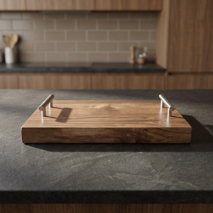 Plateau de service en bois fait main avec poignées métalliques modernes, plateau rectangulaire en bois rustique pour le petit-déjeuner, plateau décoratif pour servir les aliments à la maison - Product Image 6