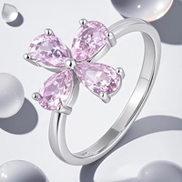 Bague en argent sterling 925 pour femme, design floral, zircone cubique rose, forme poire, trèfle à quatre feuilles, cadeau élégant