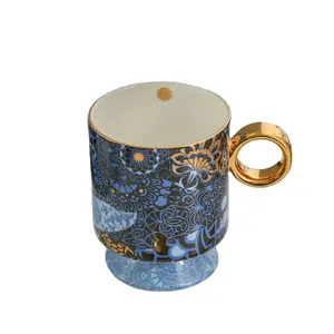 European vintage traced gold mug hand-painted geometric pattern bone China coffee mug