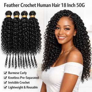 Extensions de cheveux humains bouclés style birman pour crochet, cheveux vierges, installation rapide, légers et confortables pour femmes noires - Product Image 3