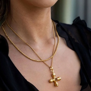 Collar con Colgante de Cruz a la Moda, Personalizado, Impermeable, con Ágata, Chapado en Oro, Acero Inoxidable 316L, Joyería de Moda para Mujer - Product Image 6