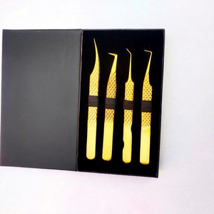 <b>Professional</b> High Quality Customized Gold Eyelash Tweezers Set Fiber Tip Pointed/Rounded Tips Durable Stainless Steel for Salon - Product Image 1