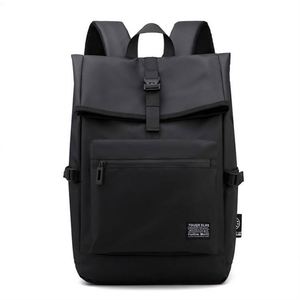 Mochila de lona negra estilo preppy, suave, informal, deportiva, impermeable, con cierre enrollable y logotipo impreso, muestra gratuita. - Product Image 1