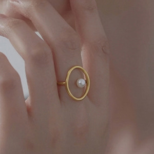 Anello Geometrico Personalizzato in Pietra Naturale per Donne Europee e Americane, Acciaio Inossidabile Placcato Oro 18k - Product Image 2