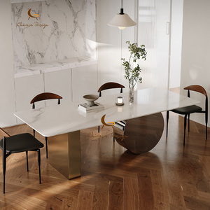 Foshan Luxury Modern Waterproof Metal Dining Table with White <b>Marble</b> <b>Top</b> Rectangle Shape for Apartment & Villa Use - Product Image 4