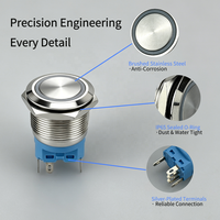12mm 16mm 19mm 22mm 25mm 30mm IP65 Sakelar Tombol Tekan LED Cincin Bercahaya Elektronik Tahan Air Logam dengan Pengunci dan Mode Momentary