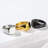 Modisch einfarbig quadratisch Ring defektfreier Edelstahl 18K-Gold Silber rechteckige Form Siegelring für Valentinsgeschenk