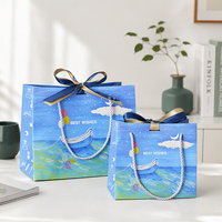 Super Setembro: Sacola de Presente para Pintura a Óleo 230gsm, Arte Mar Estrelado, Fita Bicolor, Embalagem para Doces de Aniversário e Confeitaria, Sacola de Compras Atacado