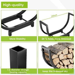 Indoor&amp;Outdoor Rustproof Sturdy <strong>Fireplace</strong> <strong>Log</strong> <strong>Holder</strong> Wood Storage Rack Firewood <strong>Holder</strong> With Carrier Firewood Rack - Product Image 4