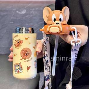 Tom And Jerry Kids Insulated Water Bottle 480Ml Straw <b>Cup</b> For School Use - Product Image 3